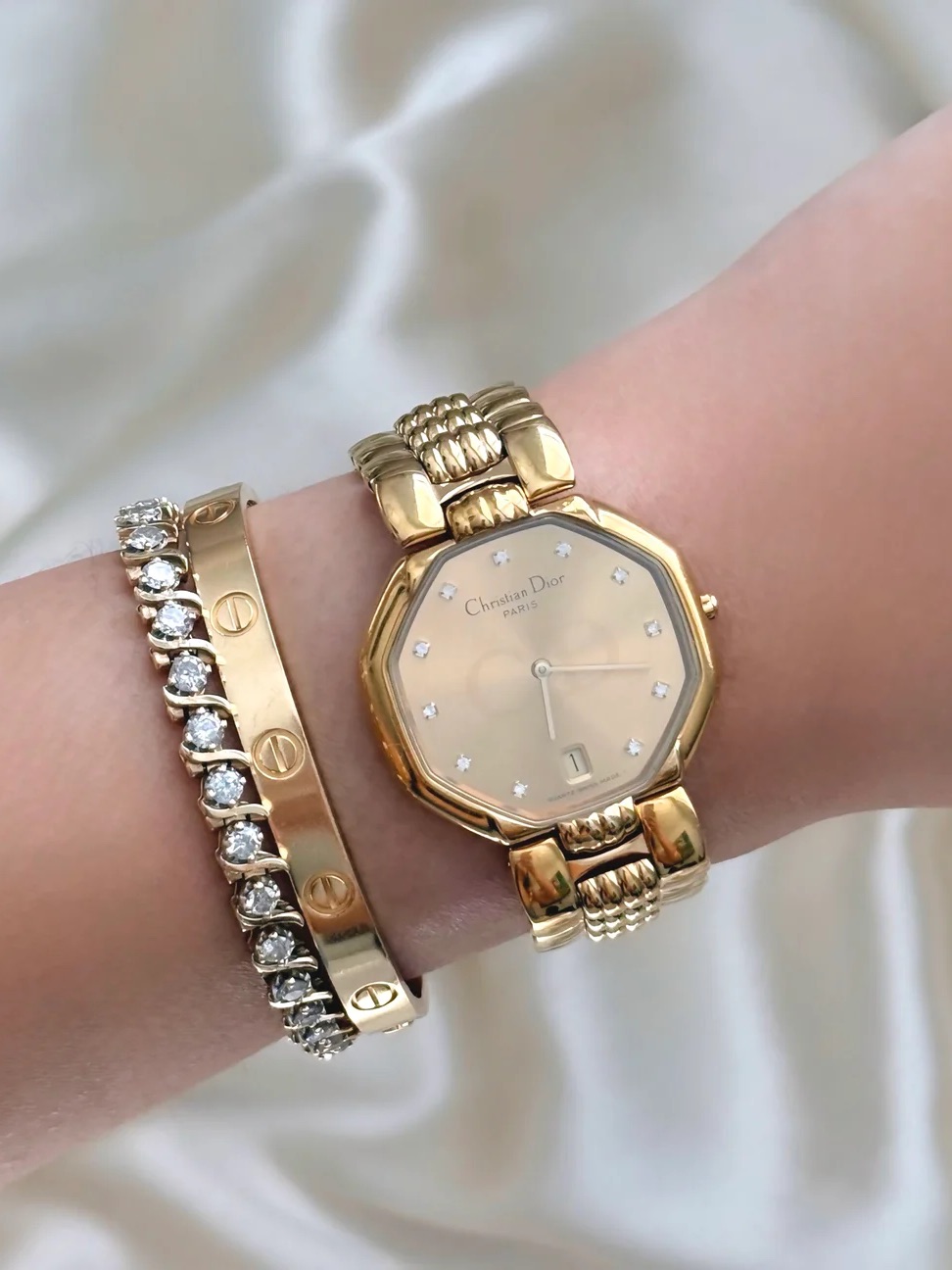 Authentic Rare Vintage Dior Gold Watch  With Diamond Hour Markers